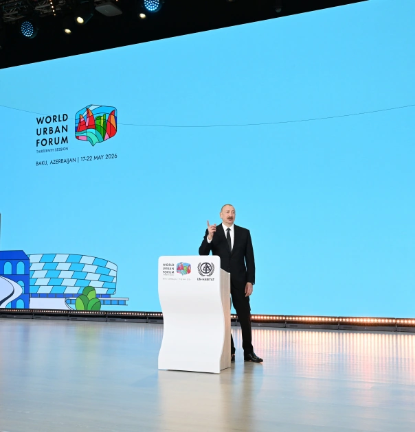 President Ilham Aliyev reviews work carried out in connection with WUF13 at Baku Olympic Stadium (PHOTO)