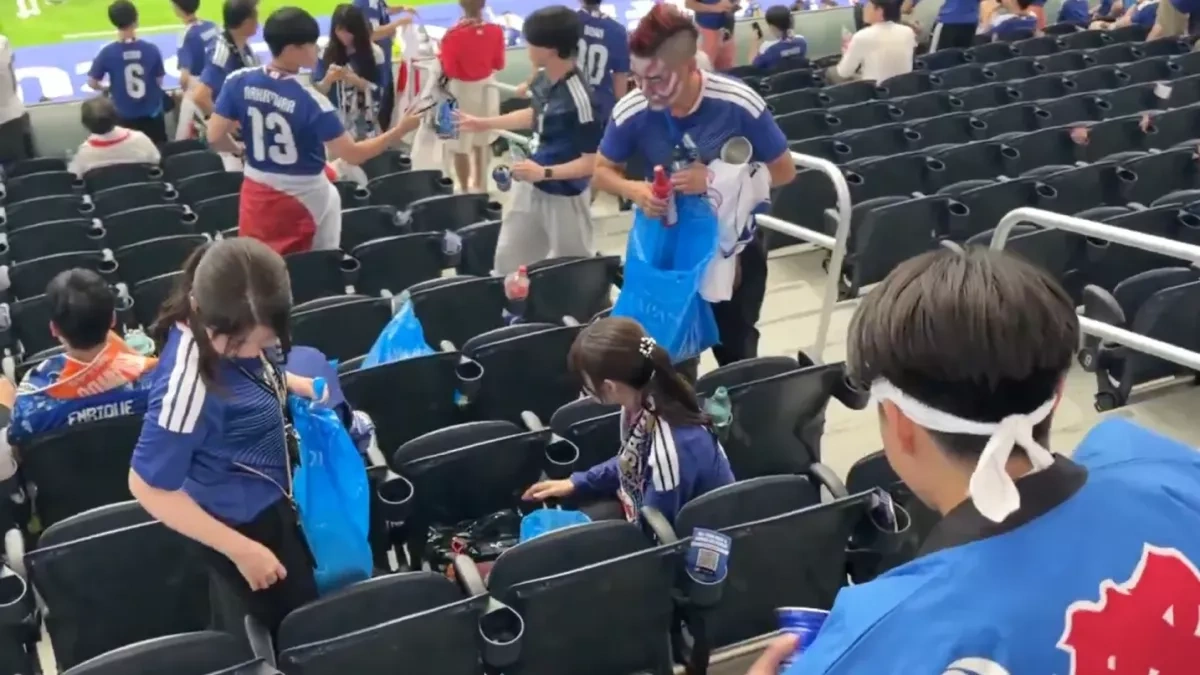 Video showing Japanese fans cleaning stadium after match gone viral VIDEO