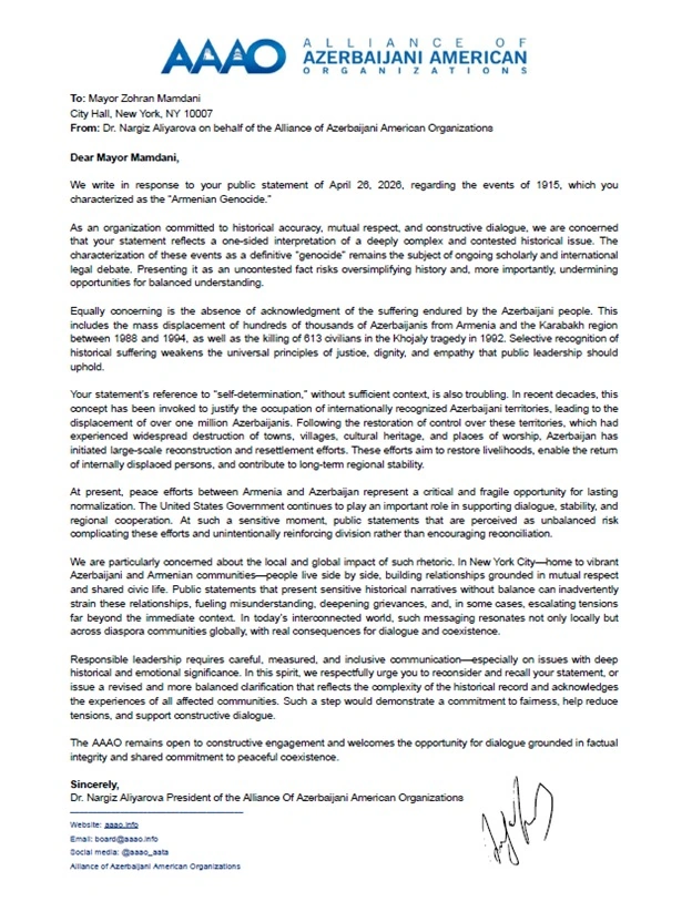 Azerbaijani diaspora voices concern over NYC mayor’s biased statements (PHOTO)