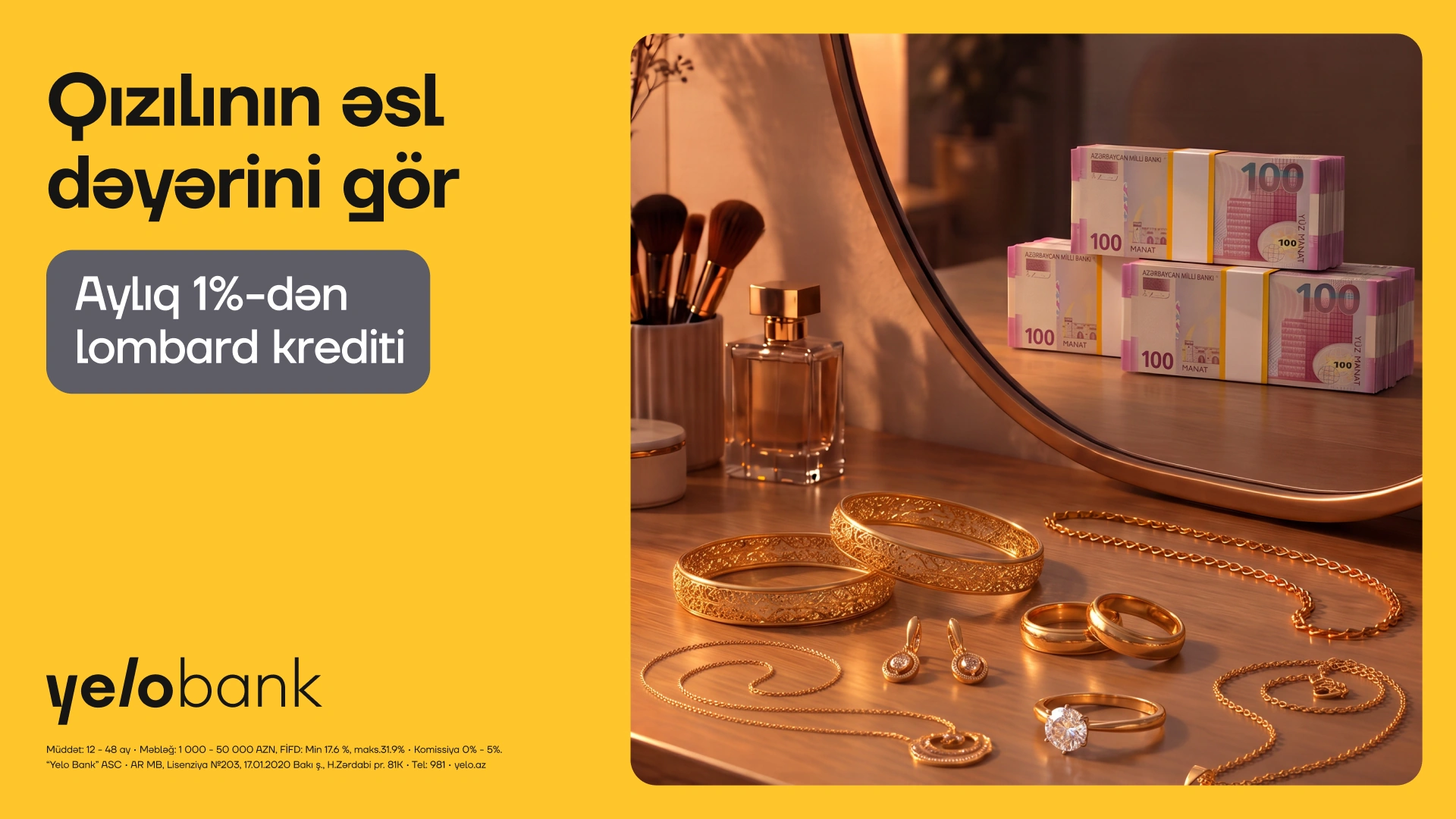 Yelo Bank offers gold owners loans starting from 1% monthly!
