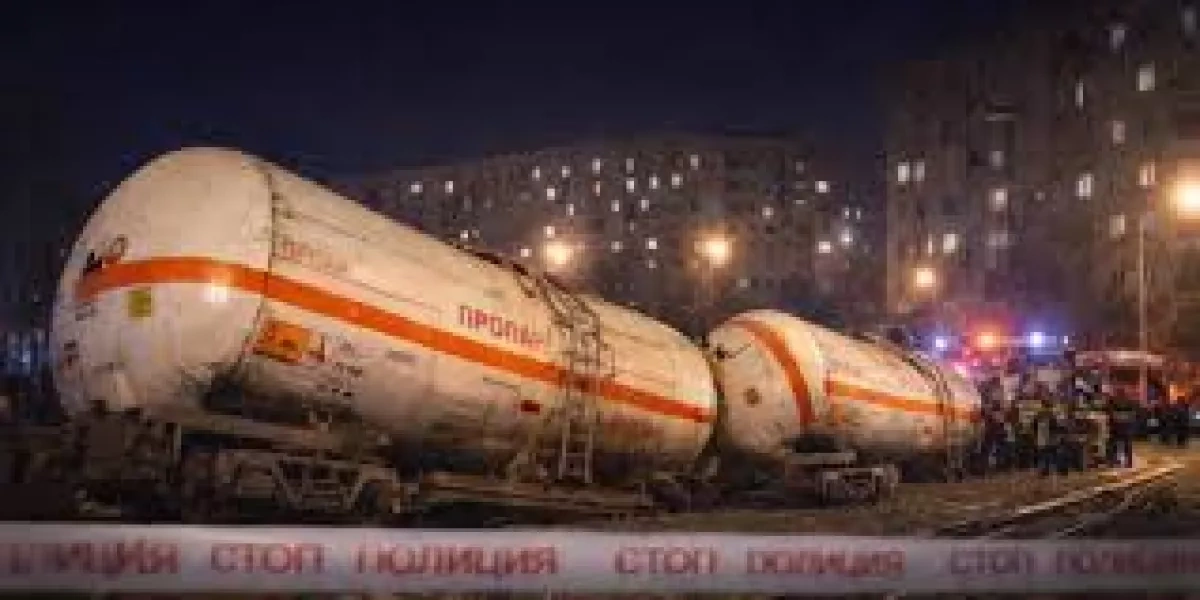 Wagons carrying liquefied gas derail in Kazakhstan VIDEO