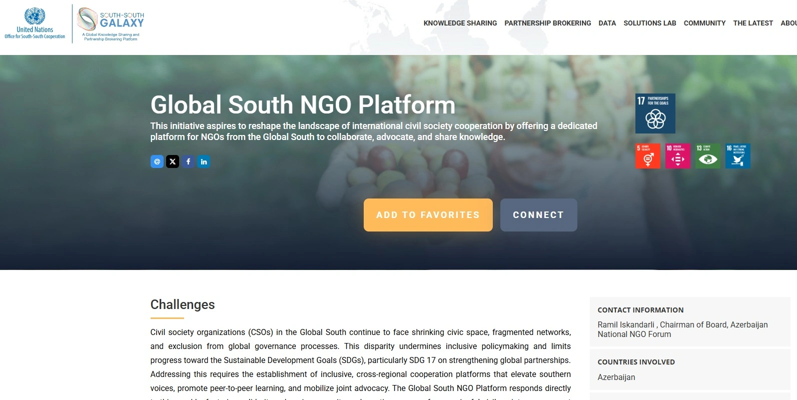 UNOSSC official website shares details on Global South NGO Platform based in Baku
