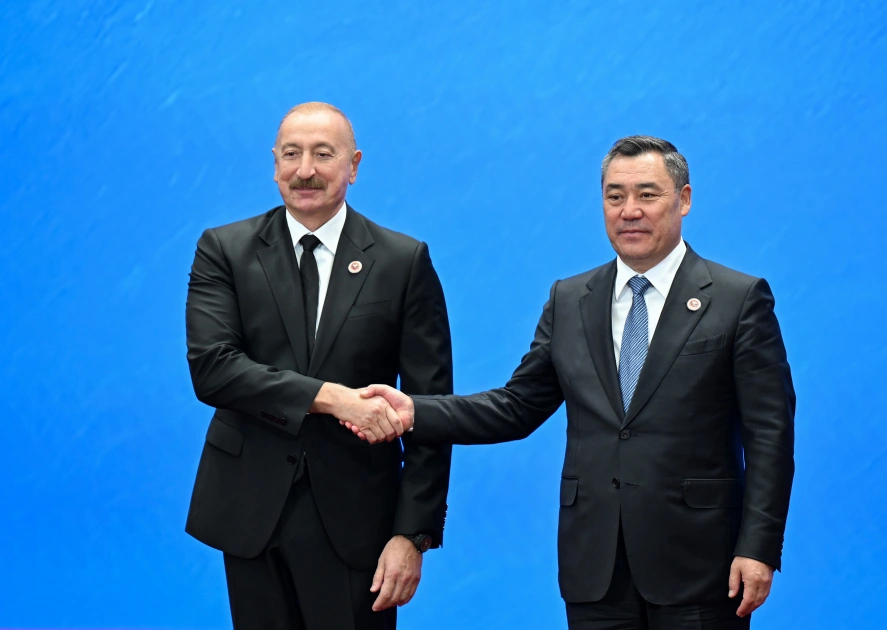 President Ilham Aliyev arrives at Irys Ordo Congress Center in Bishkek to attend SCO Plus meeting (PHOTO)