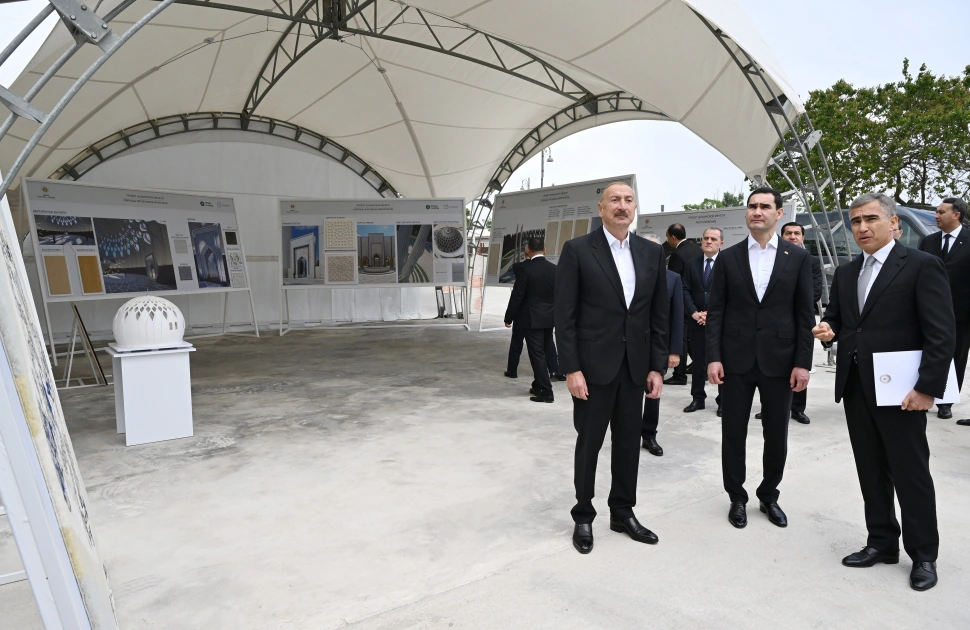 President Ilham Aliyev and President Serdar Berdimuhamedov review progress of construction work at Shusha Mosque (PHOTO)