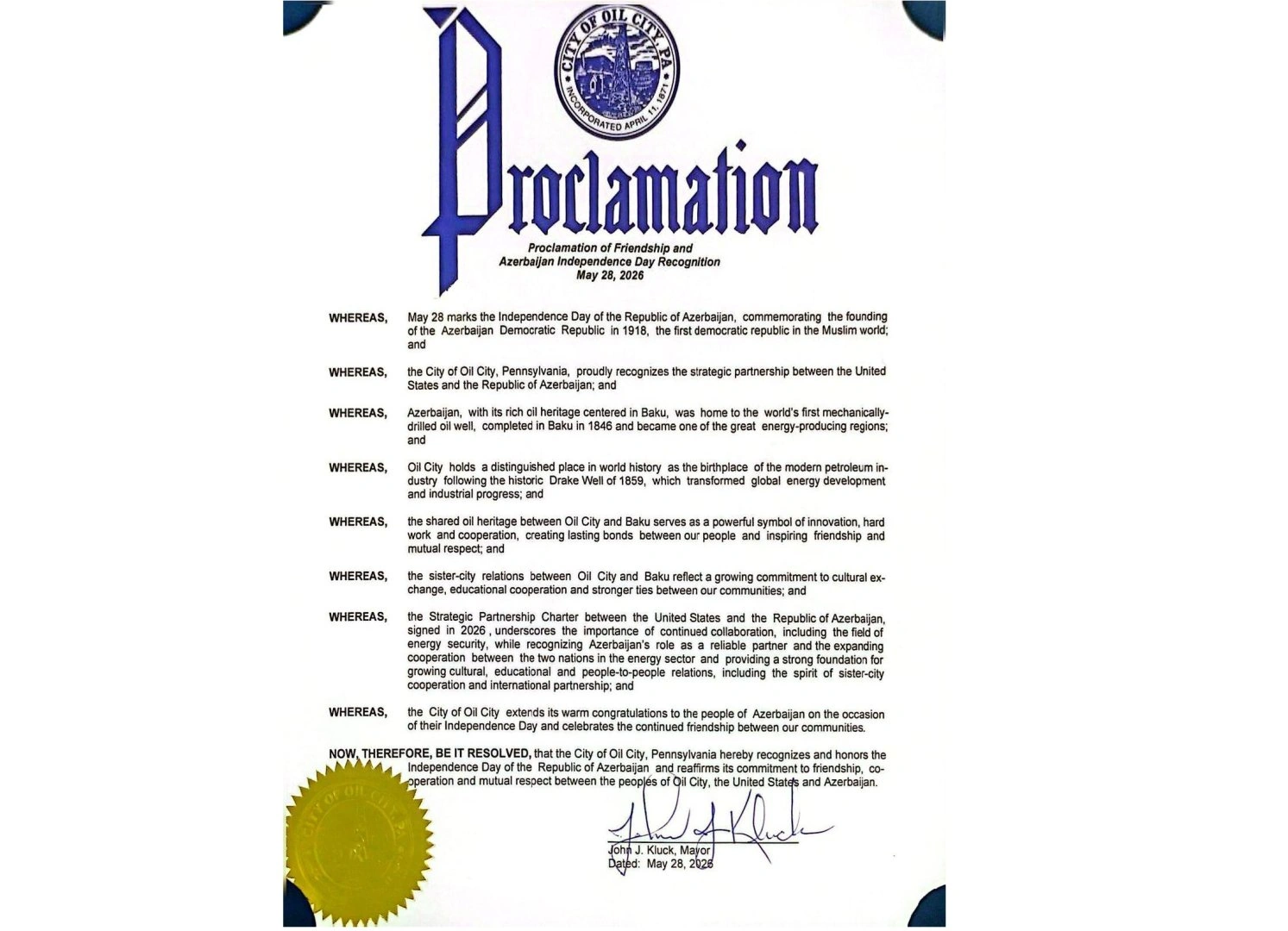 Several U.S. cities adopt proclamations to mark 28 May - Azerbaijani Independence Day (PHOTO)