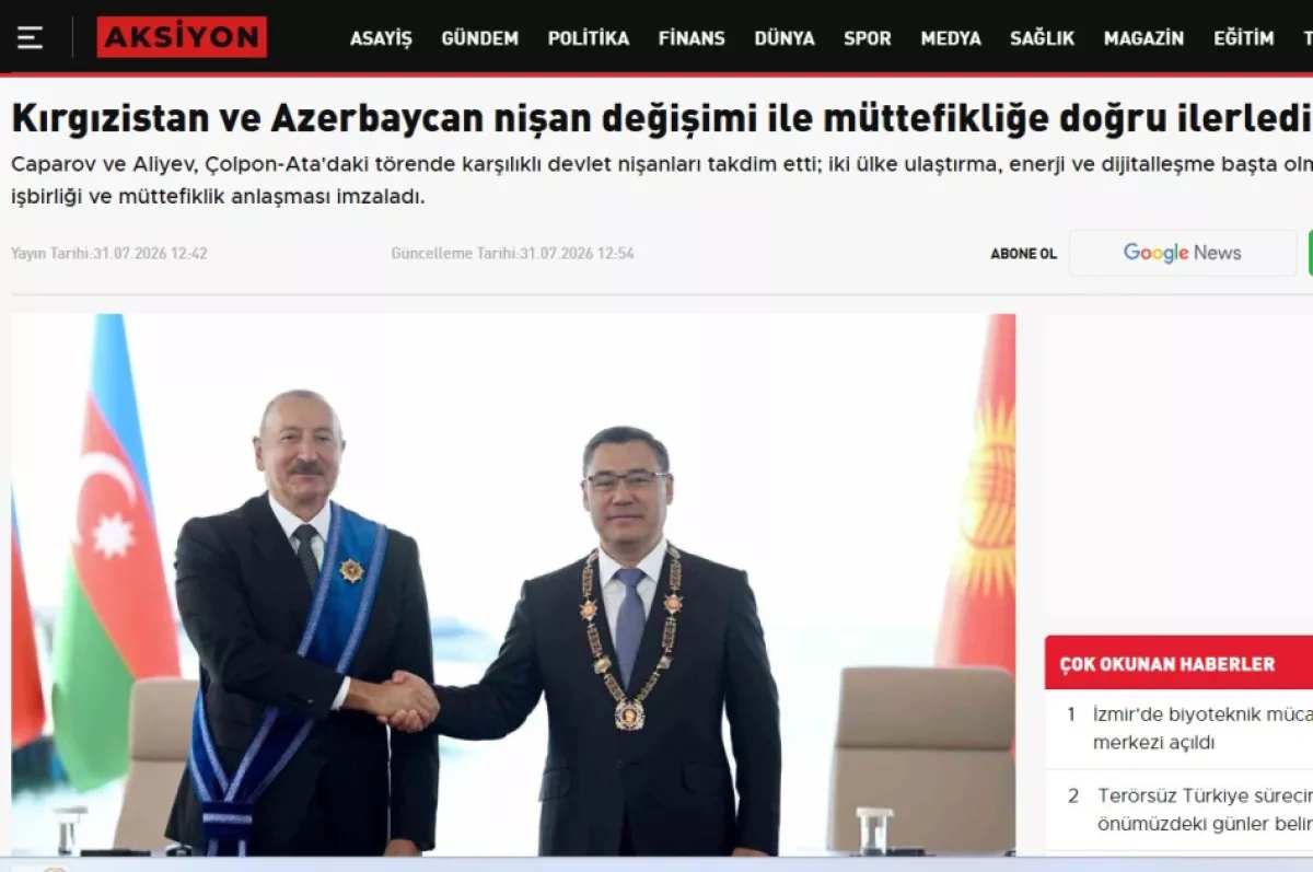 Turkish media spotlight Azerbaijani president's Kyrgyzstan visit PHOTO