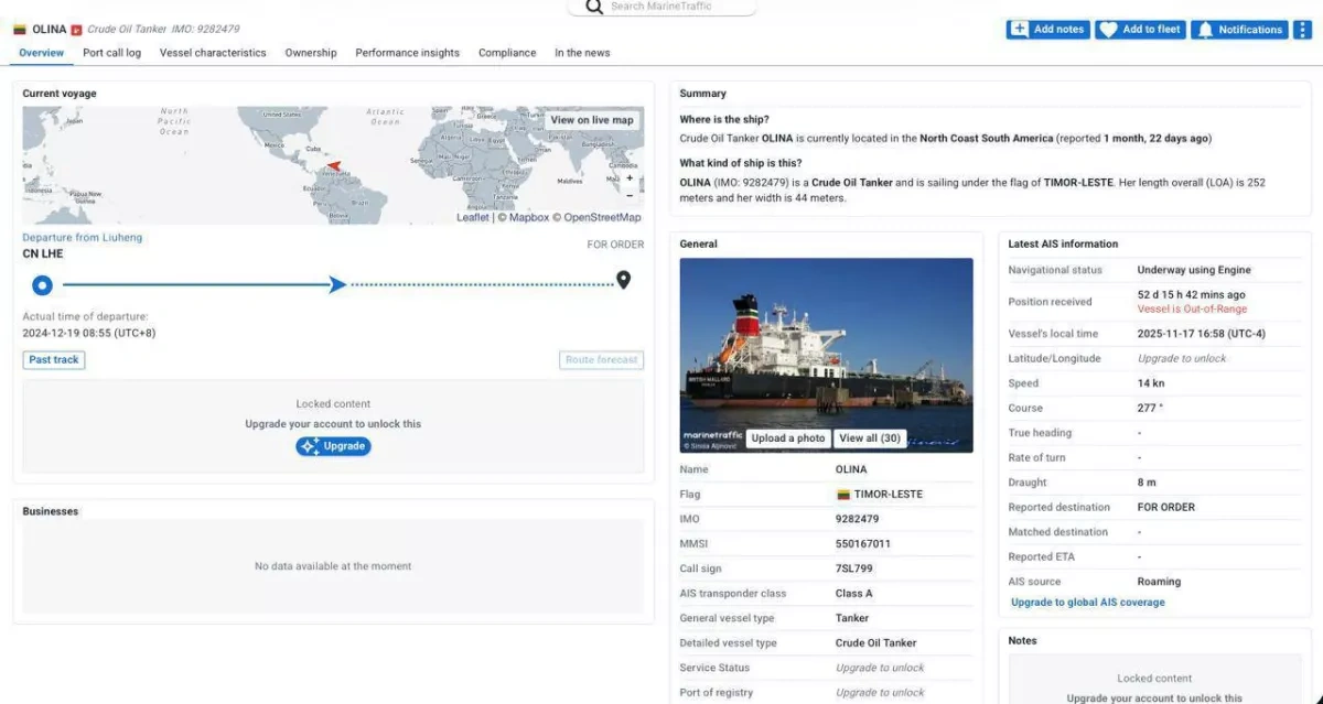 US coast guard seizes tanker Olina carrying Russian oil PHOTO / UPDATED
