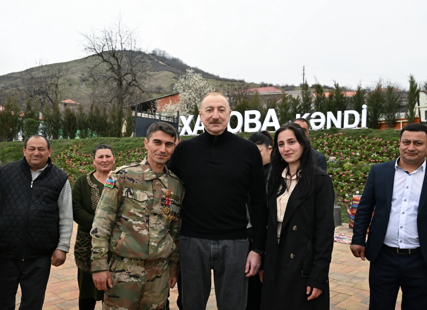 President Ilham Aliyev, First Lady Mehriban Aliyeva inspect restoration of individual houses and infrastructure in Khanoba village of Khojavend (PHOTO)