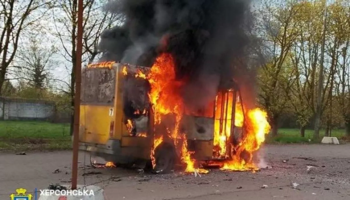 Russian drone strike hits minibus in Ukraine's Kherson, civilian injured PHOTO