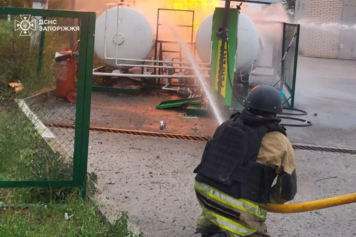 Russian drone strikes firefighters battling blaze at Zaporizhzhia petrol station PHOTO