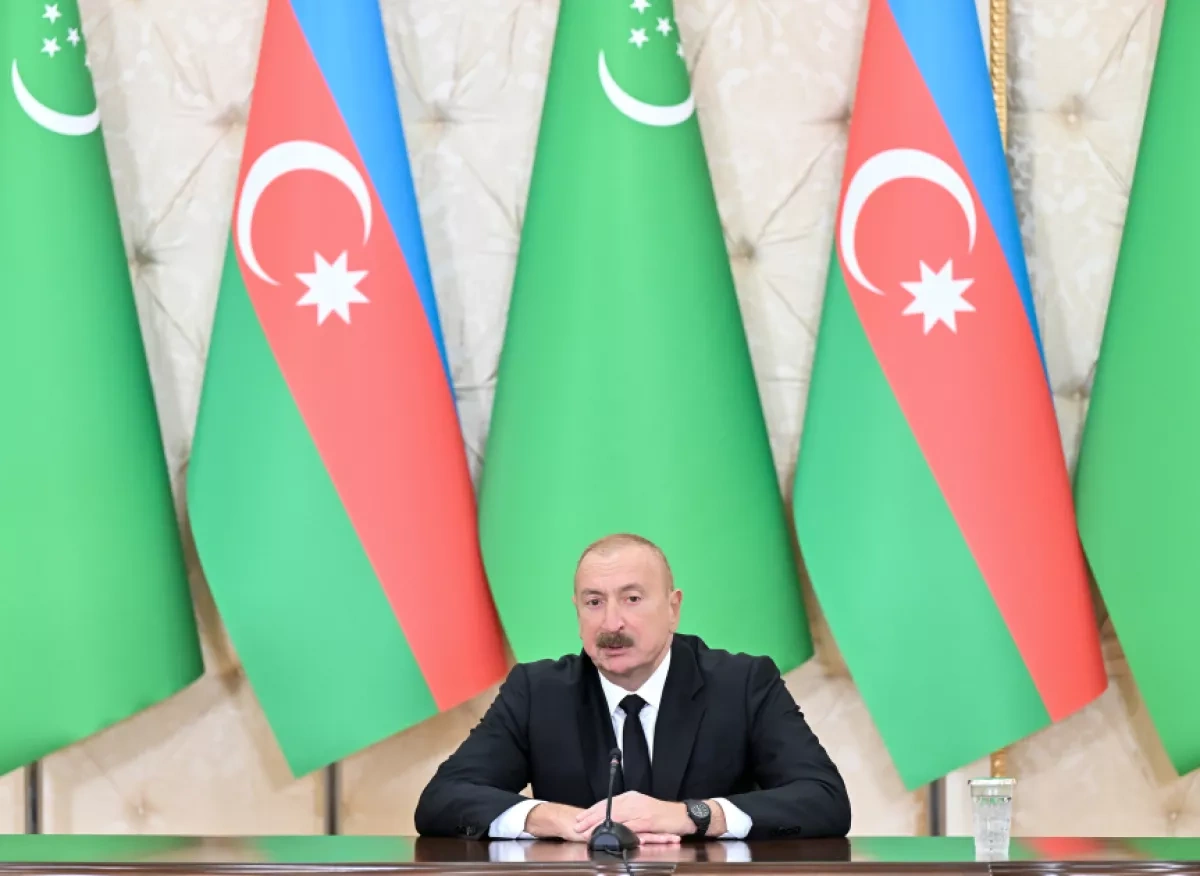 Azerbaijan, Turkmenistan leaders deliver press statements PHOTO