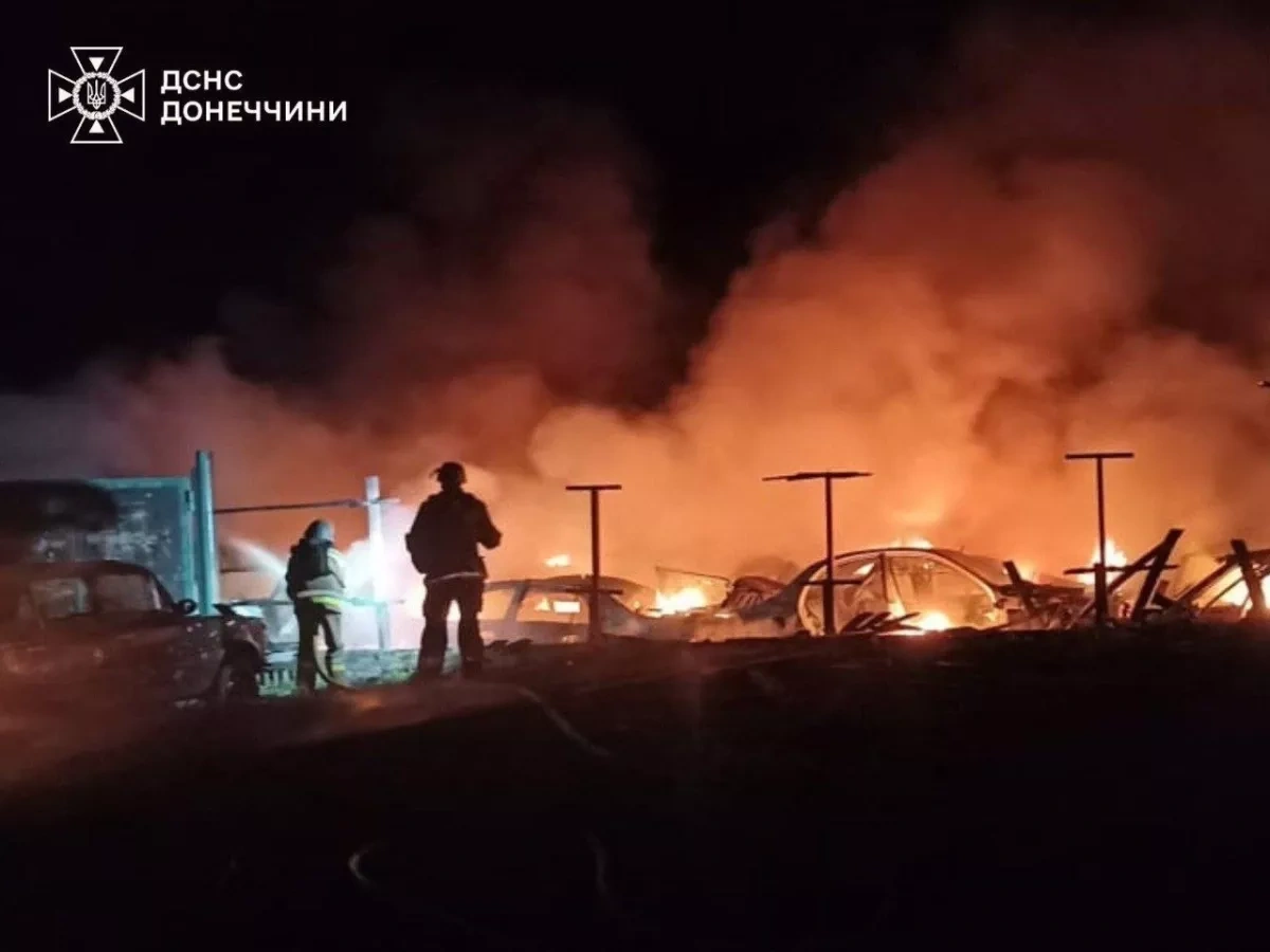 Russian drone strikes firefighters battling blaze at Zaporizhzhia petrol station PHOTO