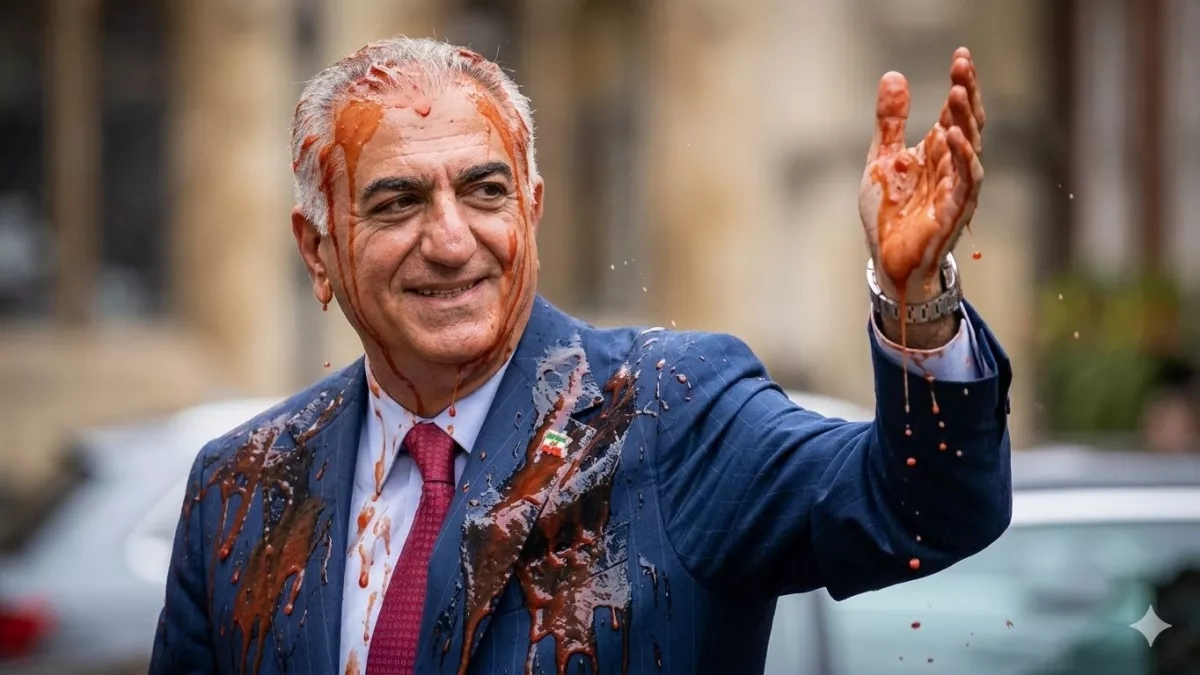 Iran's exiled prince doused with red liquid after Berlin press conference