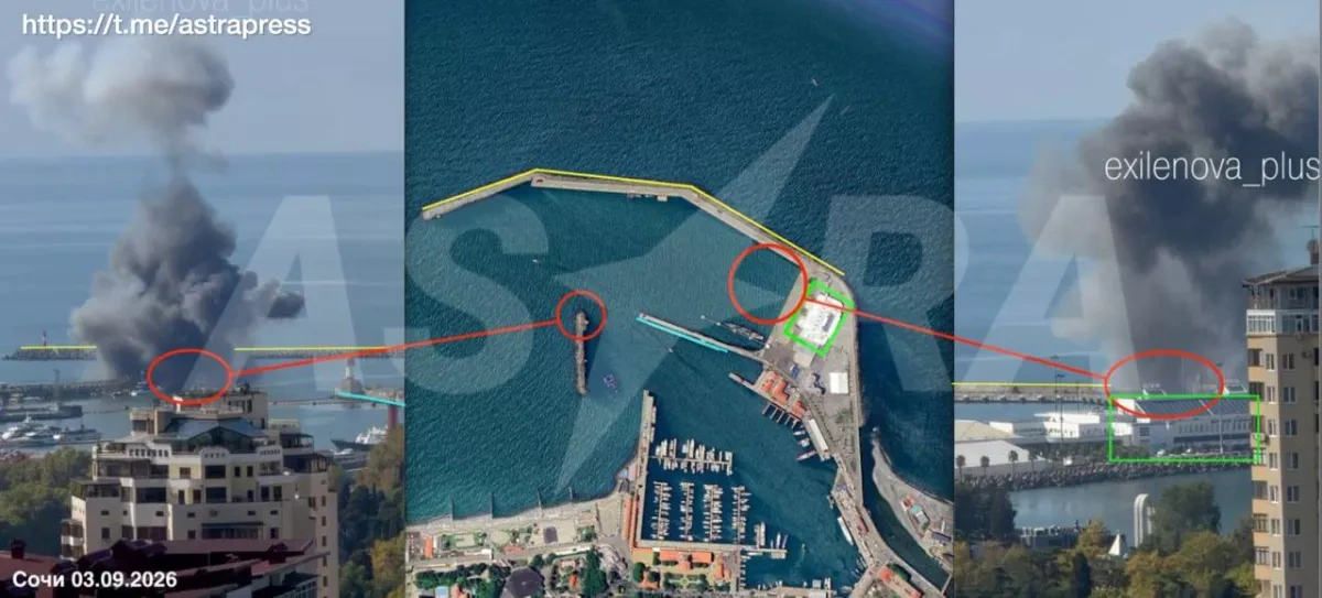 Two smoke plumes seen over Sochi Port after reported drone attack PHOTO