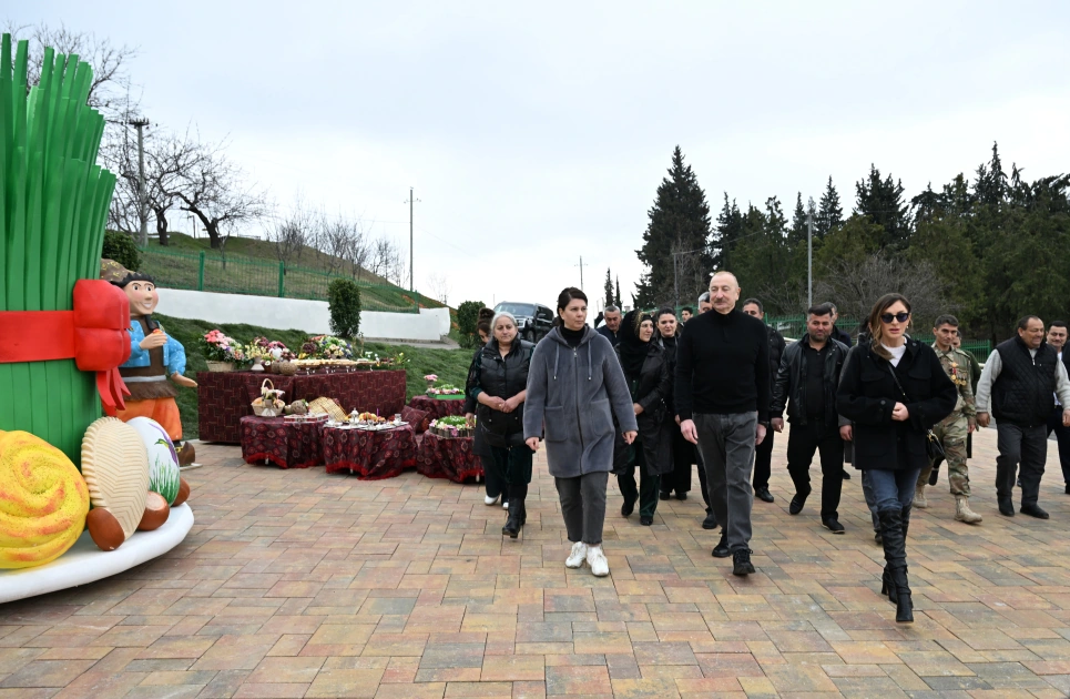 President Ilham Aliyev, First Lady Mehriban Aliyeva inspect restoration of individual houses and infrastructure in Khanoba village of Khojavend (PHOTO)