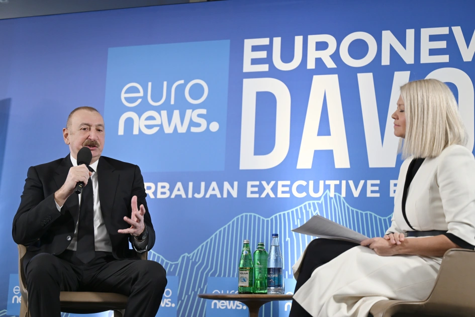 President Ilham Aliyev interviewed by Euronews TV in Davos (PHOTO)