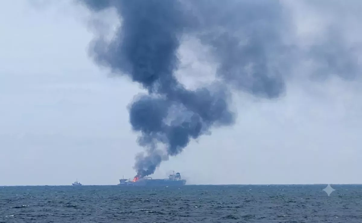 Vessel catches fire off Odesa coast following Russian attack PHOTO