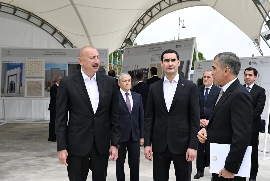 President Ilham Aliyev and President Serdar Berdimuhamedov review progress of construction work at Shusha Mosque (PHOTO)