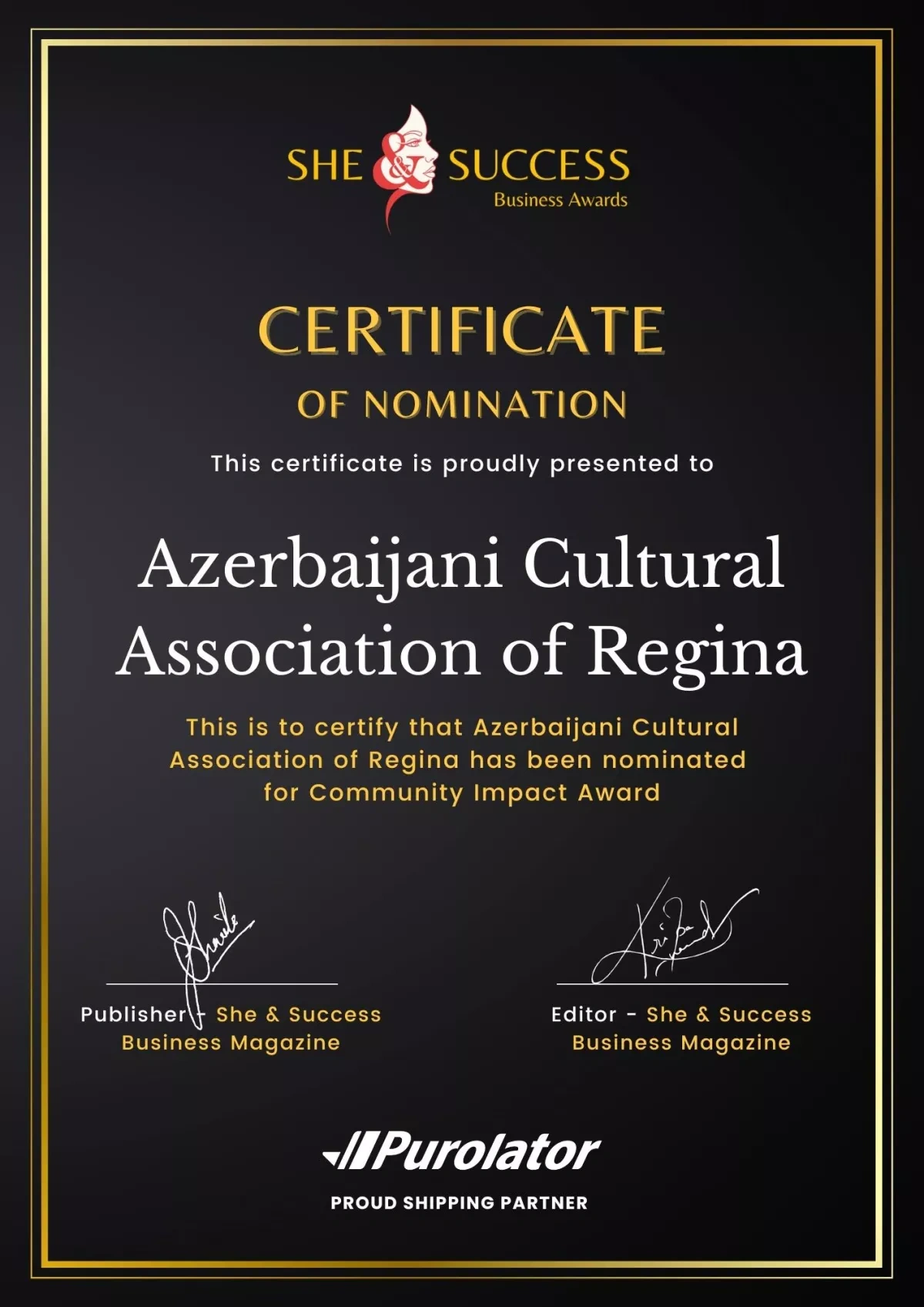 Azerbaijani cultural association in Canada receives Community Impact Award PHOTO