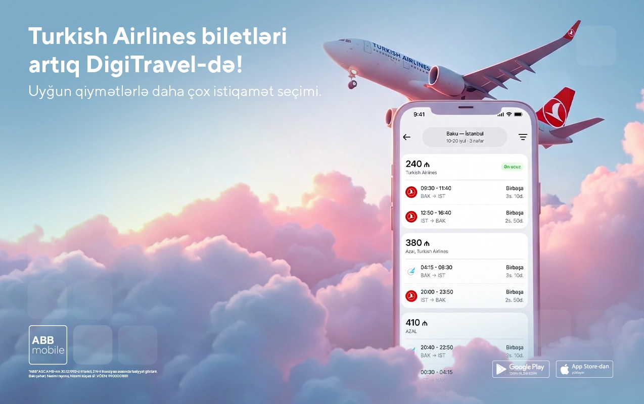 Tickets for Turkish Airlines and other airlines are now available with DigiTravel in the ABB mobile app!
