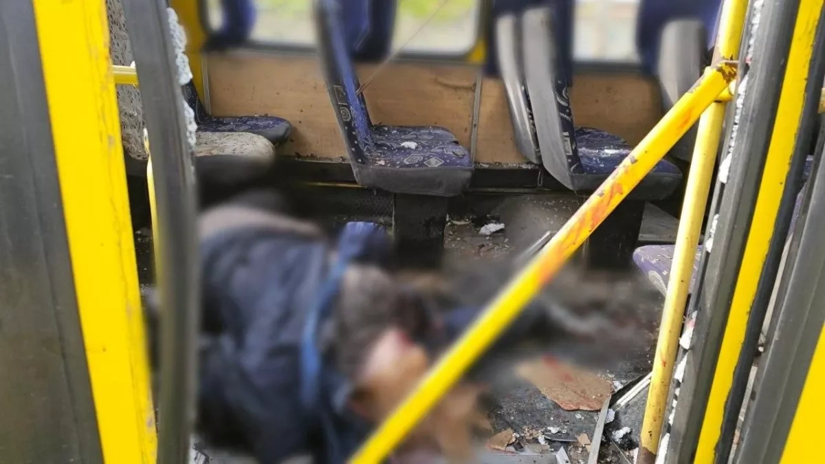 Russian drone strike hits bus in Kherson, two killed PHOTO