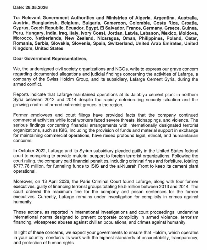 Azerbaijani NGOs appeal to governments of 48 countries to investigate Lafarge (PHOTO)
