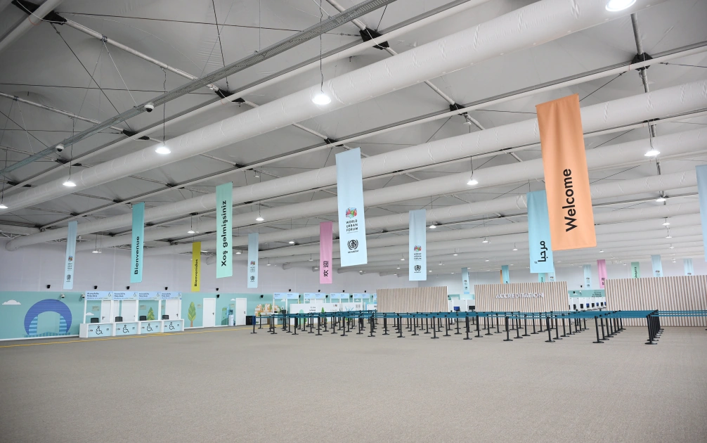 President Ilham Aliyev reviews work carried out in connection with WUF13 at Baku Olympic Stadium (PHOTO)