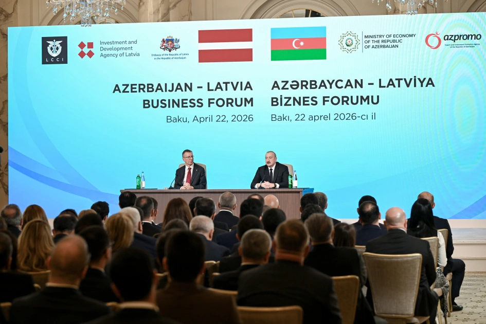 President Ilham Aliyev and President of Latvia Edgars Rinkėvičs attend Azerbaijan-Latvia business forum (PHOTO)