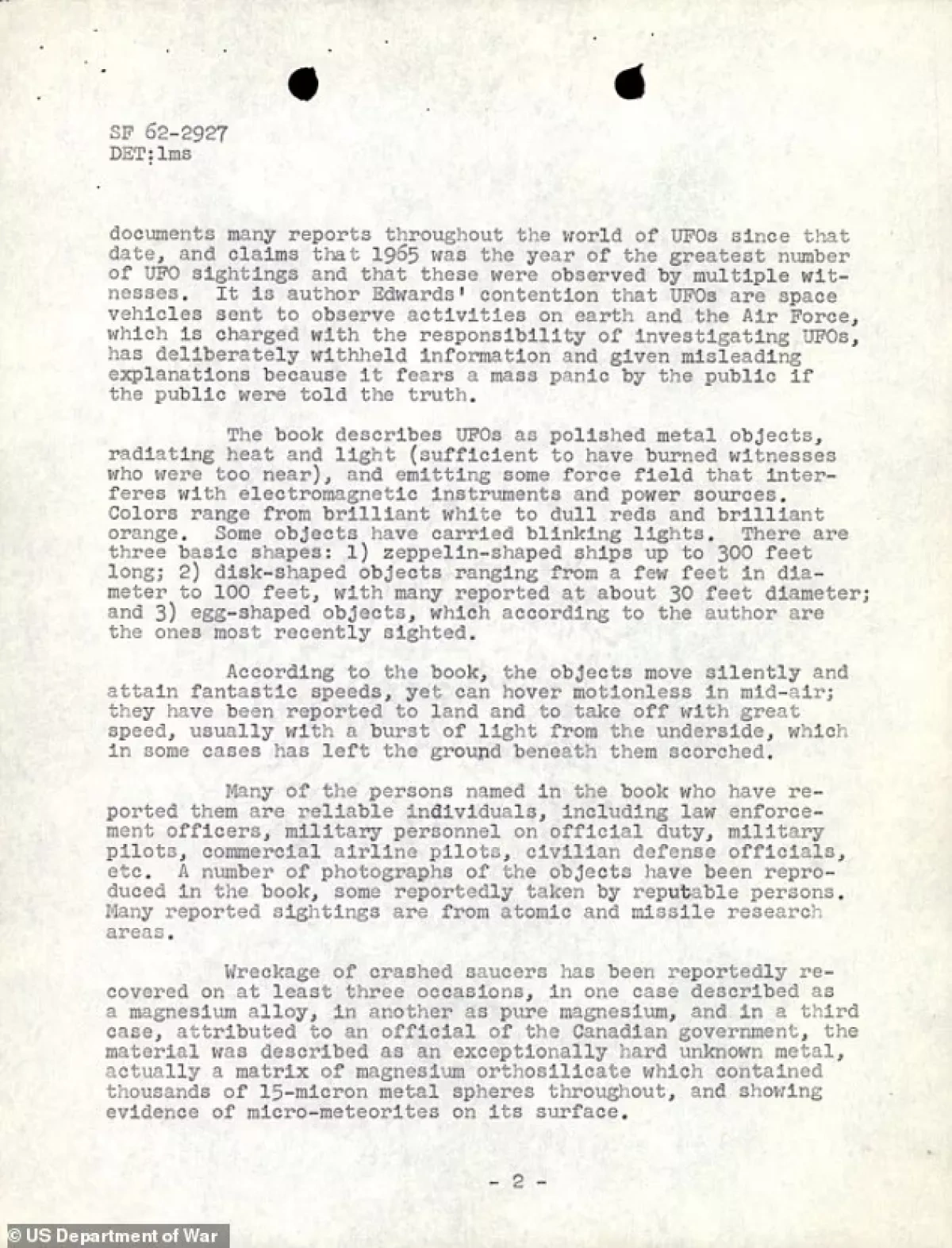 Newly released FBI records detail alleged UFO crewmen encounters PHOTO
