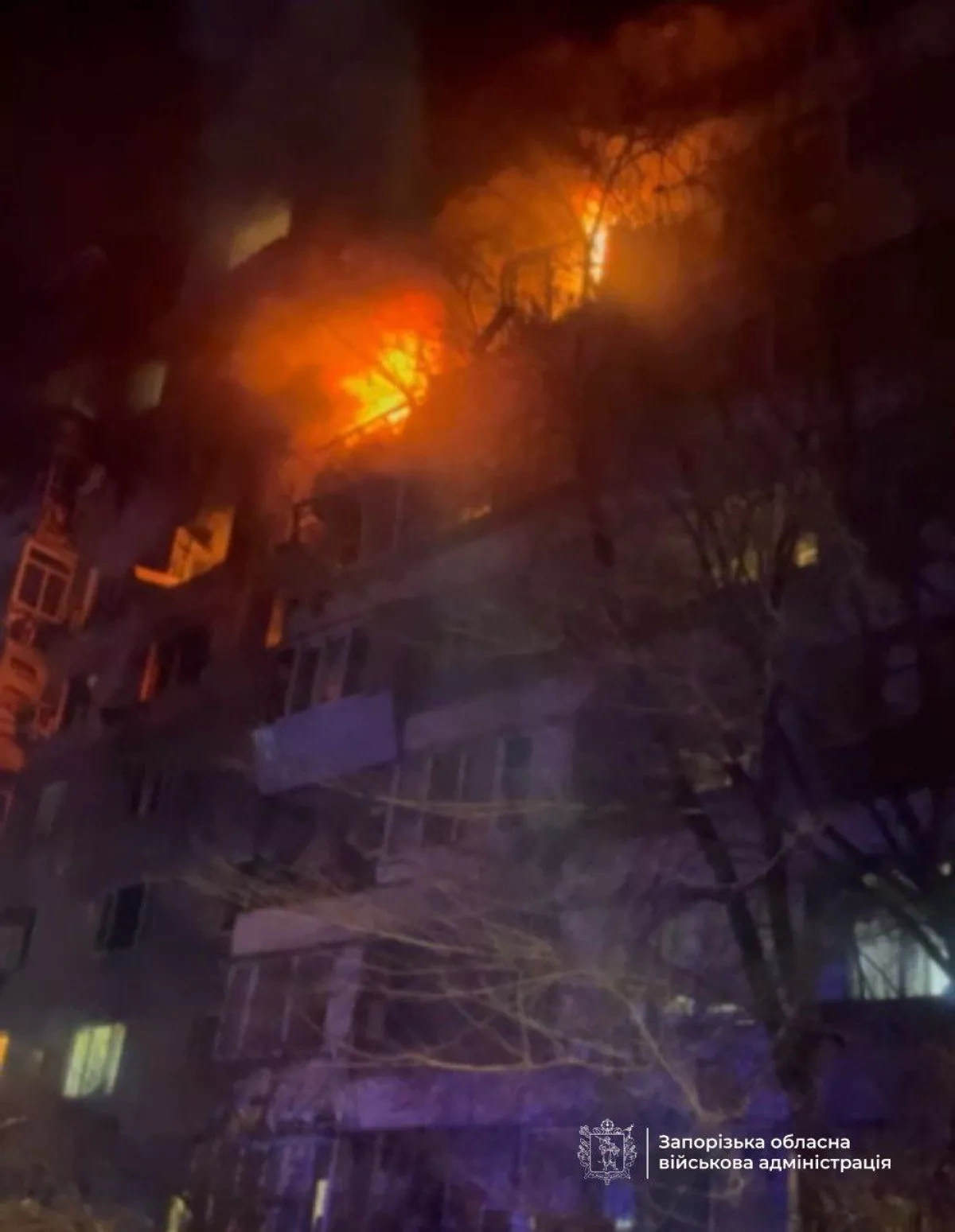 Drone attack on residential building in Zaporizhzhia sparks fire, injures civilians PHOTO/VIDEO