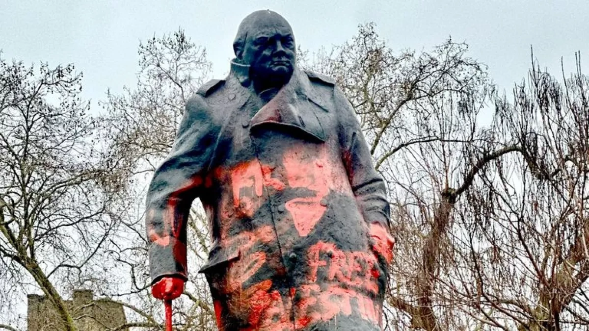 Statue of Winston Churchill defaced in London