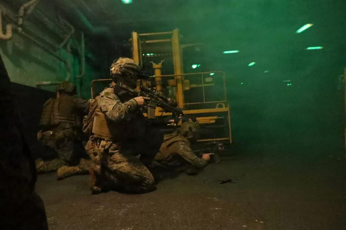 US marines conduct training aboard USS Tripoli in Arabian Sea