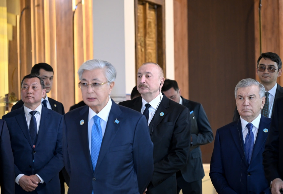 President Ilham Aliyev and other participants of OTS informal summit tour cultural sites in Turkistan (PHOTO)