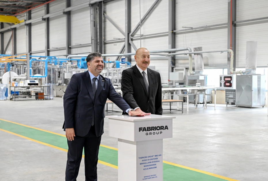 President Ilham Aliyev attends opening of paper and hygiene products manufacturing facility in Garadagh district (PHOTO)