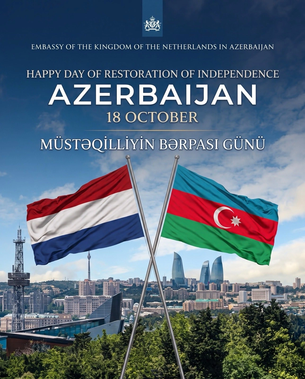 Netherlands Embassy Congratulates Azerbaijan on Restoration of Independence Day (PHOTO)