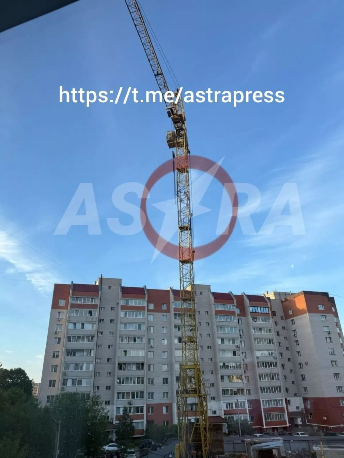 Drone hits crane in Russia's Smolensk courtyard, residents fear collapse PHOTO