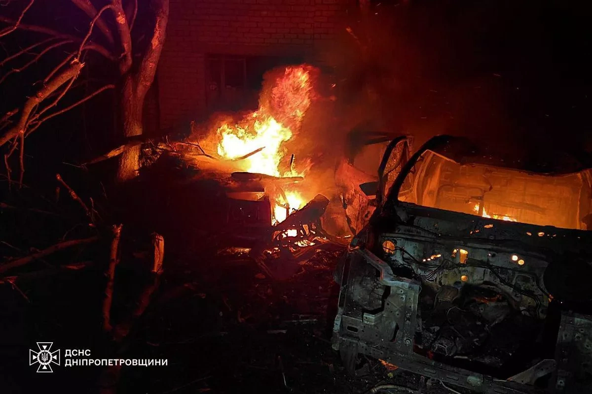 Russian drones target Ukraine's Dnipropetrovsk, cause fires in vehicles, building PHOTO
