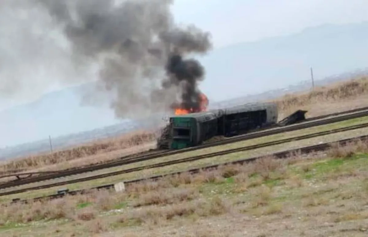Fuel freight train derails in Tajikistan after landslide PHOTO