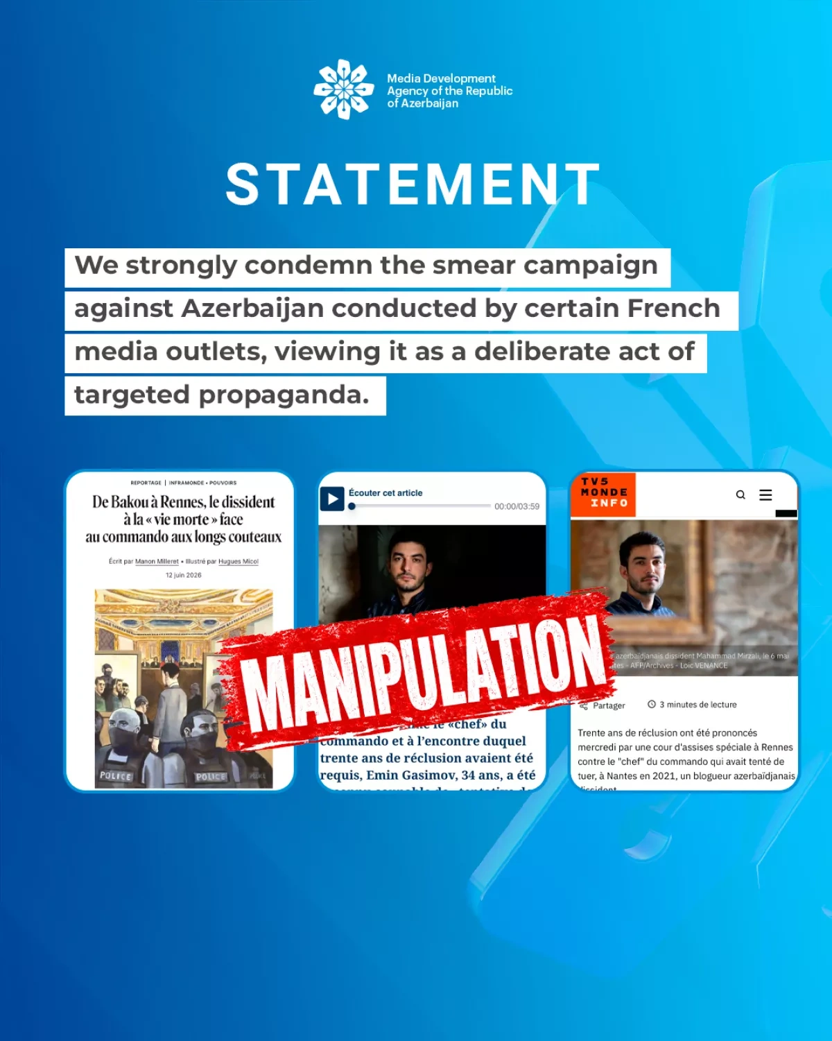 Azerbaijan's media development agency accuses France of smear campaign