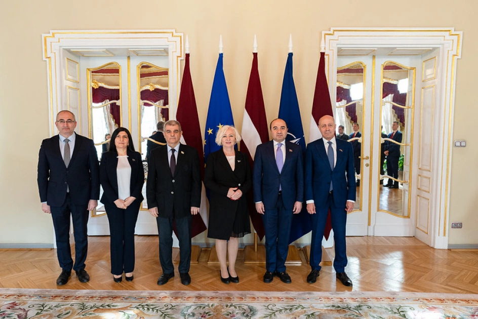 Azerbaijan's parliamentary delegation meets with Latvian Speaker of Saeima (PHOTO)