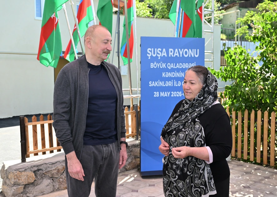 President Ilham Aliyev inspects reconstruction progress in Boyuk Galaderesi village of Shusha district, meets with residents (PHOTO)