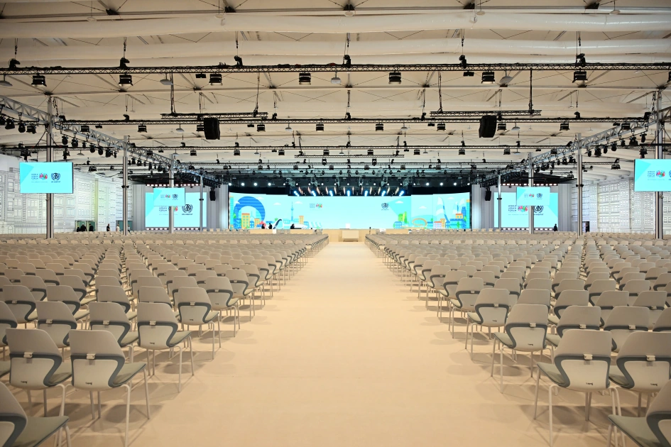 President Ilham Aliyev reviews work carried out in connection with WUF13 at Baku Olympic Stadium (PHOTO)