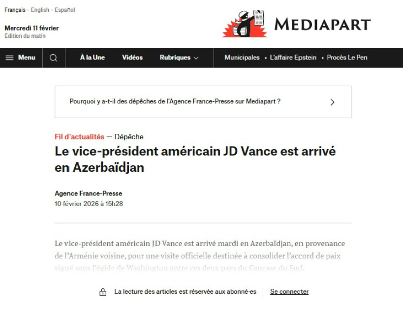French media outlets highlight U.S. Vice President’s visit to Baku (PHOTO)