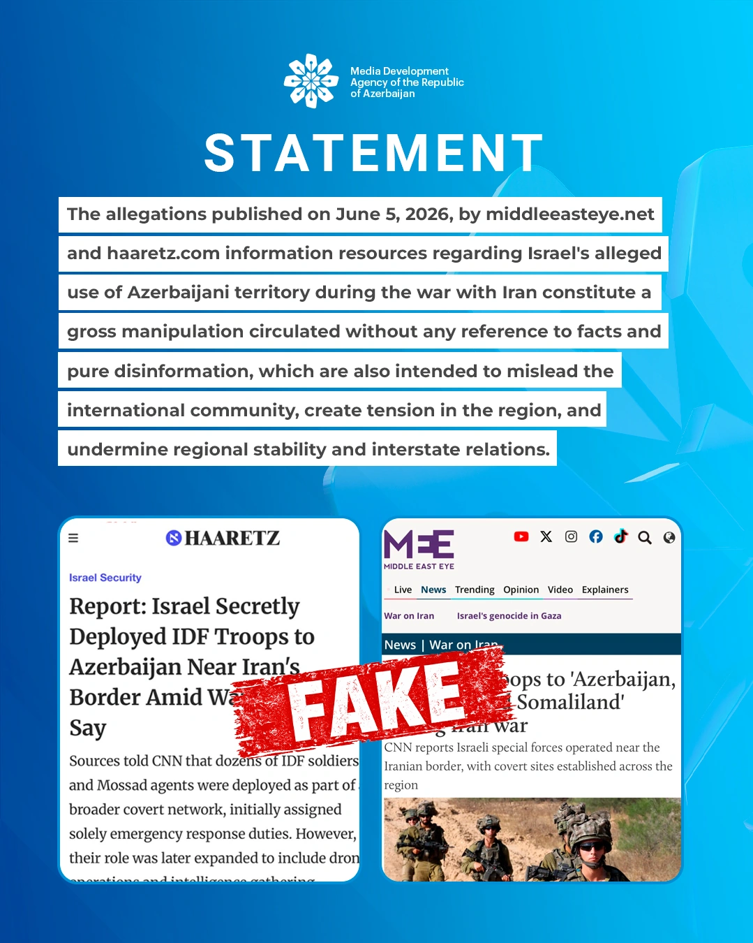 Azerbaijan refutes allegations by Middle East Eye and Haaretz