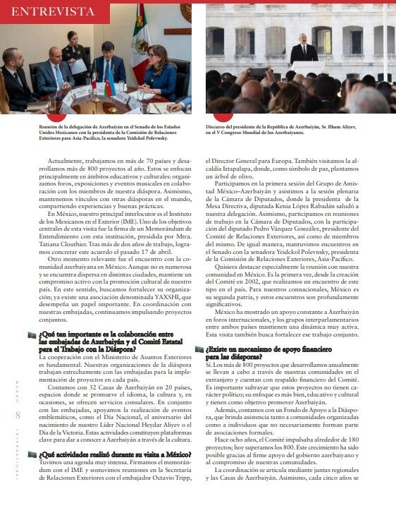 Mexican publication highlights international activities of Azerbaijani diaspora committee (PHOTO)