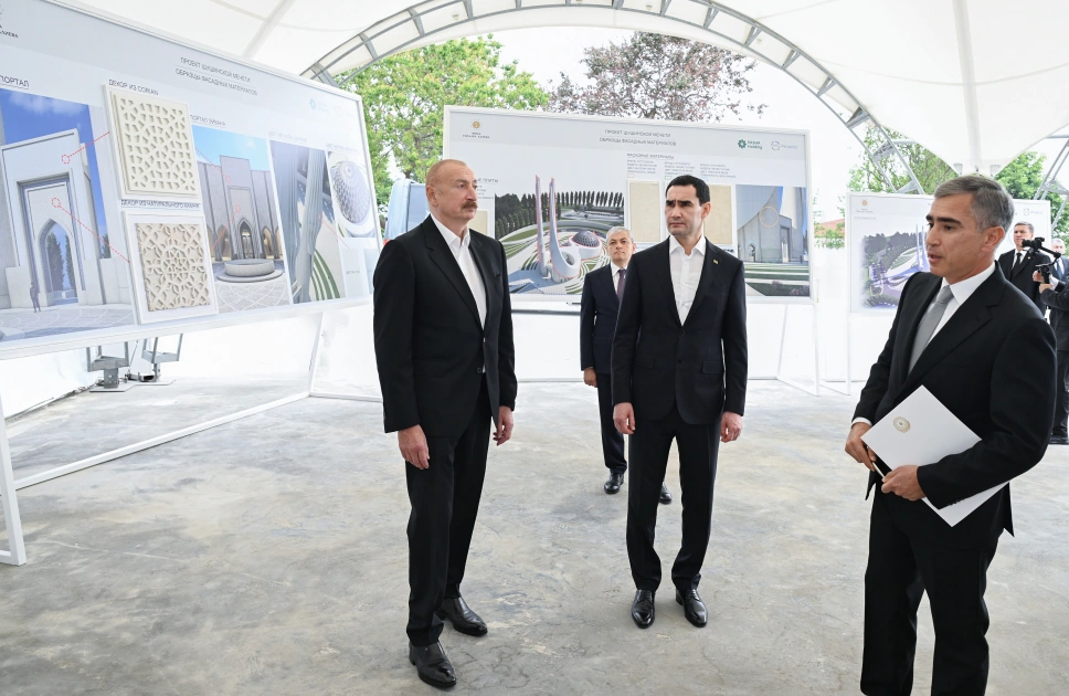 President Ilham Aliyev and President Serdar Berdimuhamedov review progress of construction work at Shusha Mosque (PHOTO)