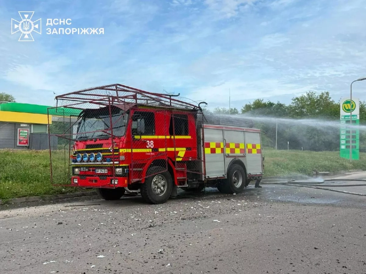 Russian drone strikes firefighters battling blaze at Zaporizhzhia petrol station PHOTO