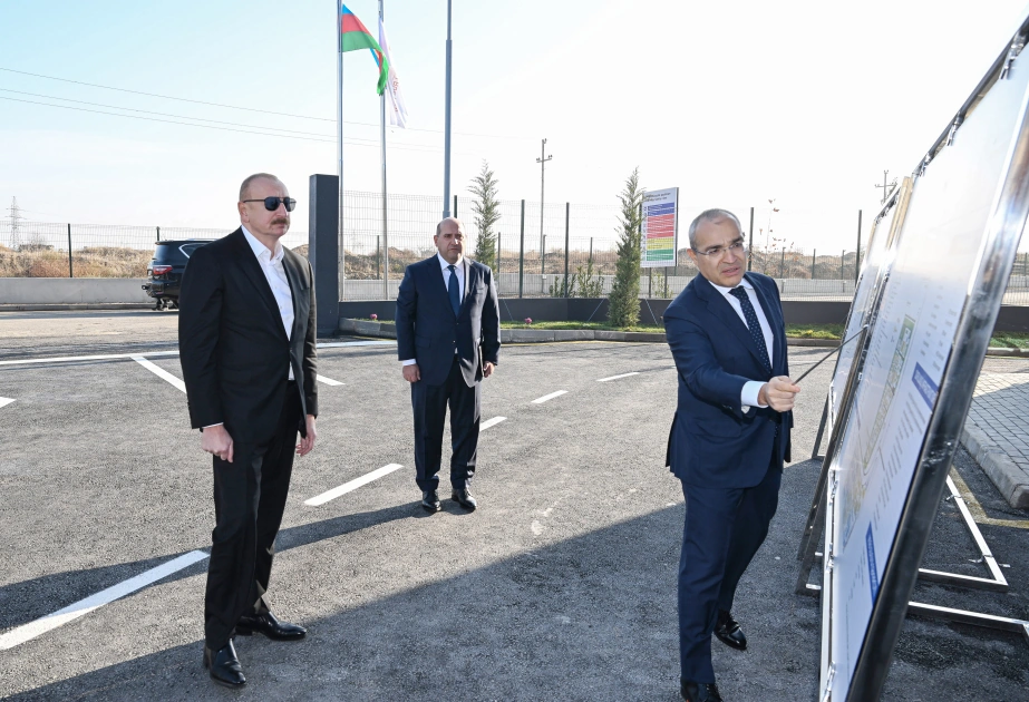 President Ilham Aliyev attends opening of metal electric pole production facility in Aghdam