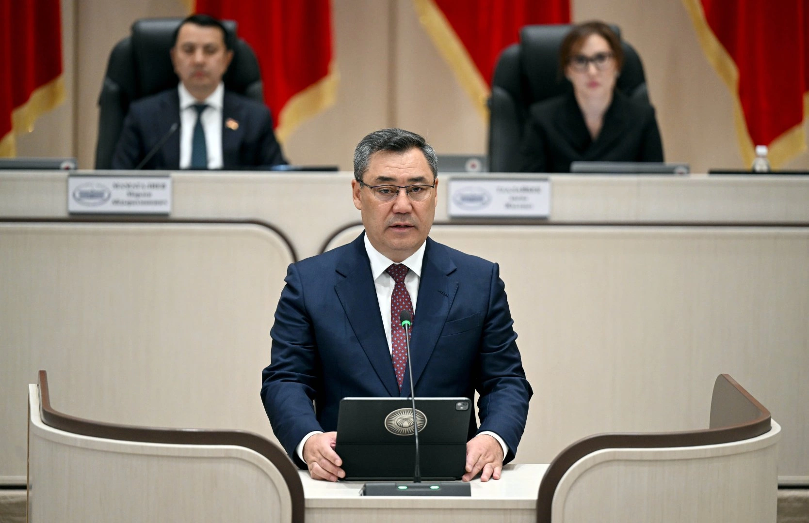 President Sadyr Japarov addresses Parliament deputies and Kyrgyz citizens