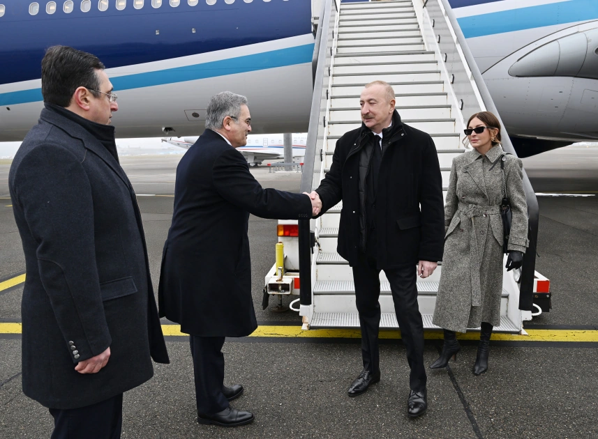 President Ilham Aliyev arrives in Switzerland to attend World Economic Forum annual meeting (PHOTO)